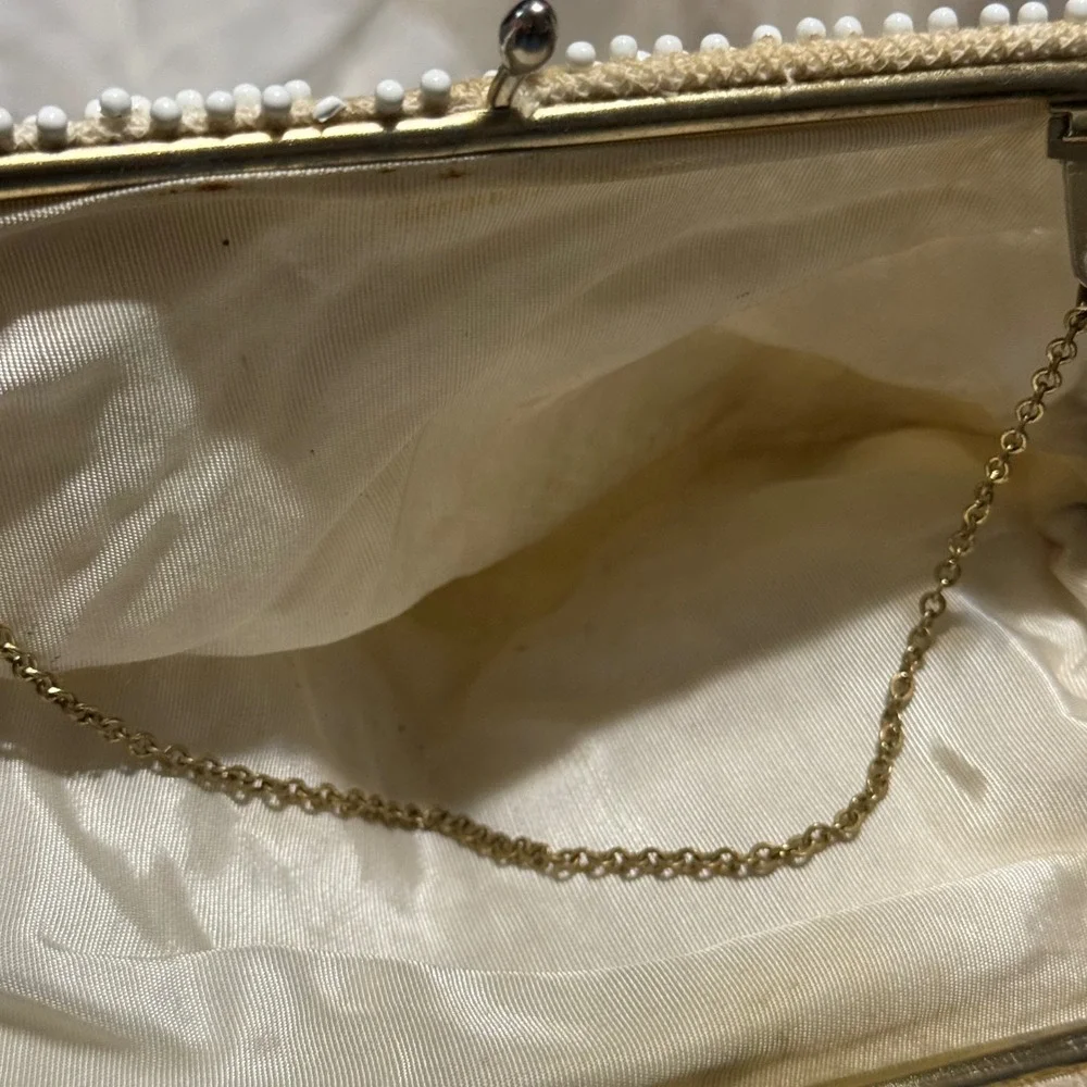 Vintage Beaded Clutch Handbag‎ & Embroidered Hanky Set Evening Bag Formal Acc